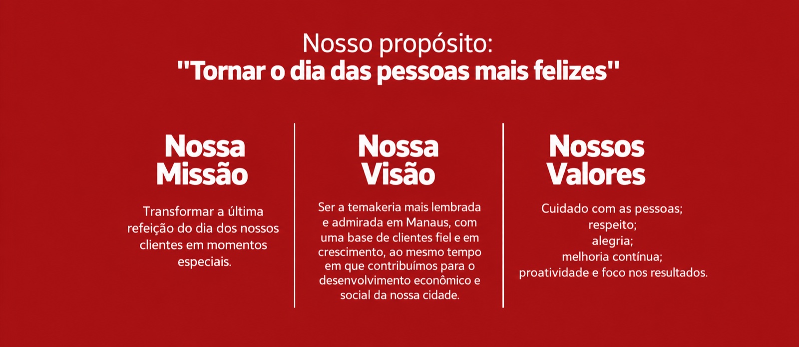 Propósito, missão, visão e valores do Sushi Ponta Negra